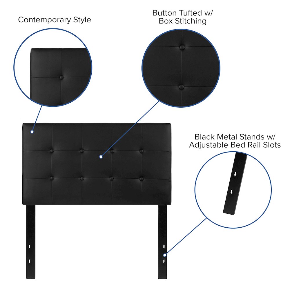 Tufted Upholstered Twin Size Headboard in Black Vinyl