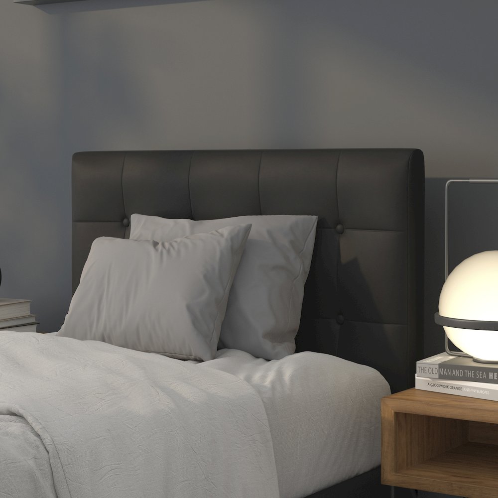 Tufted Upholstered Twin Size Headboard in Black Vinyl