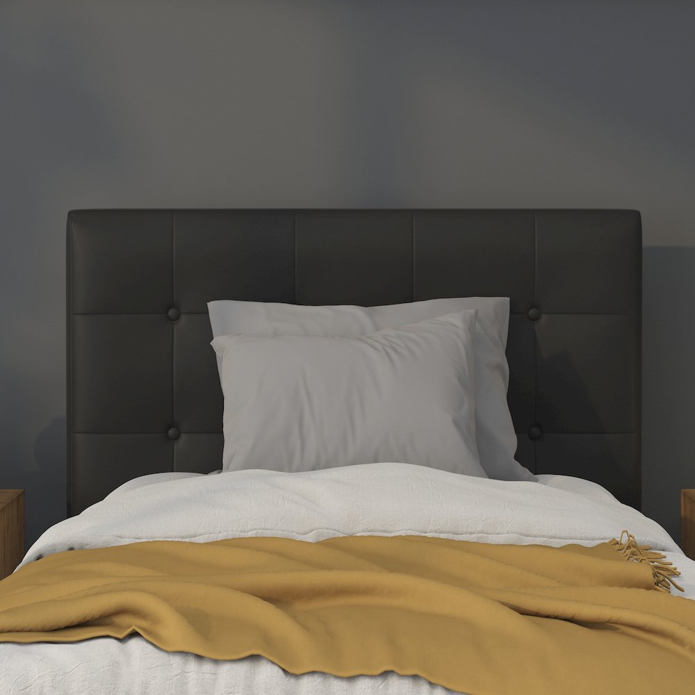Tufted Upholstered Twin Size Headboard in Black Vinyl