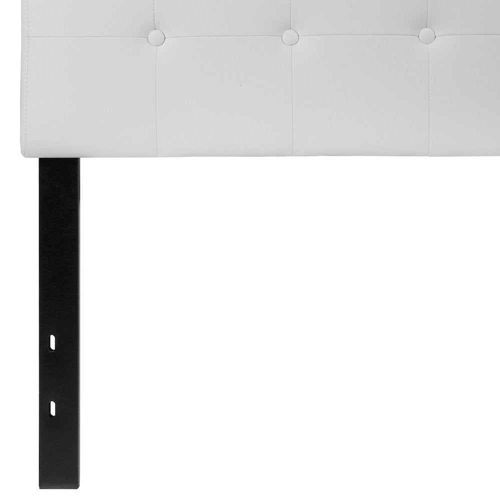 Button Tufted Upholstered Twin Size Headboard in White Vinyl