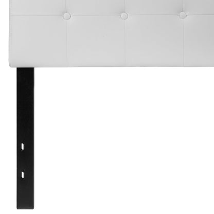 Button Tufted Upholstered Twin Size Headboard in White Vinyl