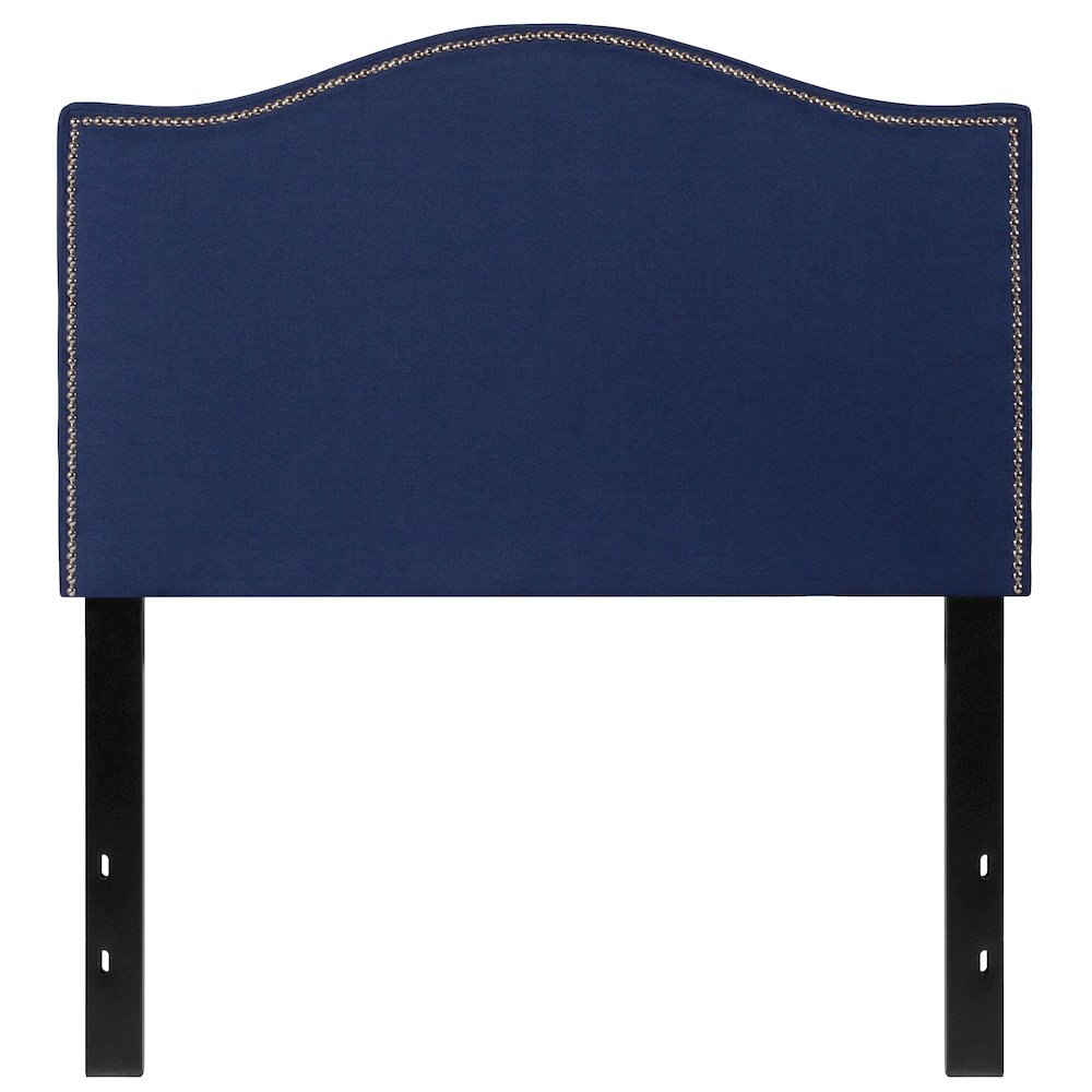 Upholstered Twin Size Headboard with Accent Nail Trim in Navy Fabric