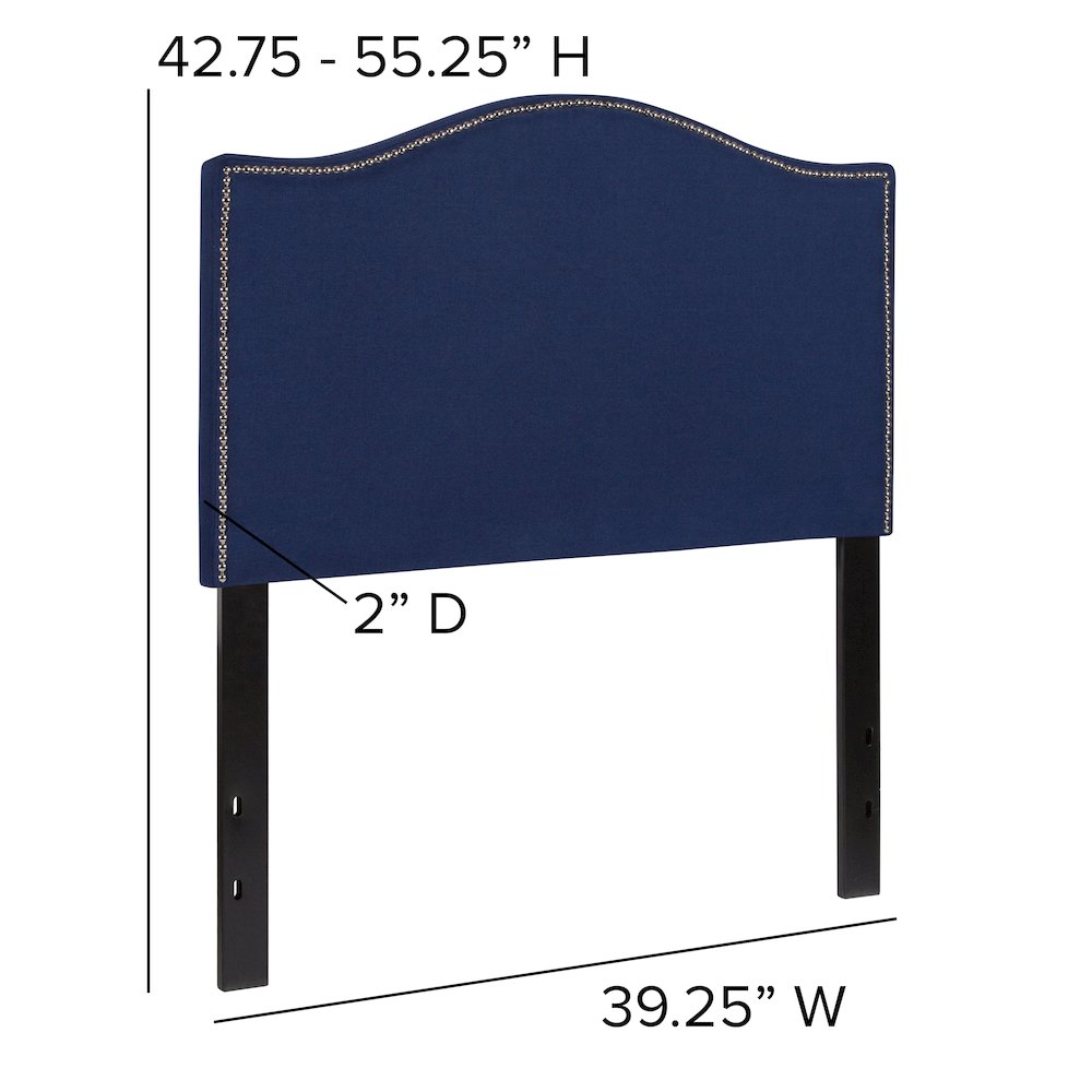 Upholstered Twin Size Headboard with Accent Nail Trim in Navy Fabric