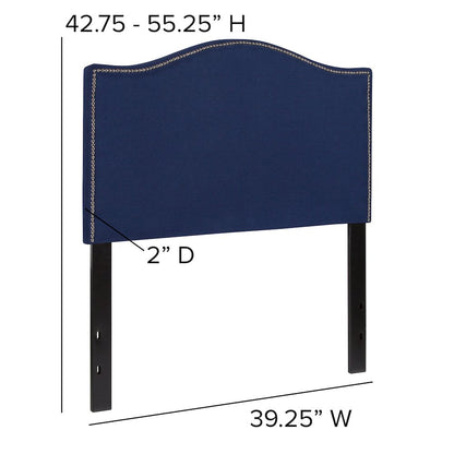 Upholstered Twin Size Headboard with Accent Nail Trim in Navy Fabric