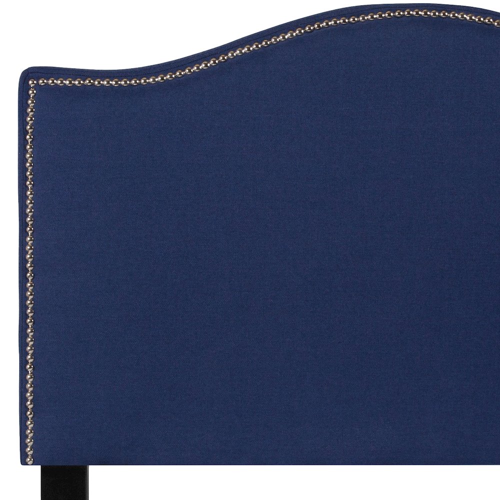 Upholstered Twin Size Headboard with Accent Nail Trim in Navy Fabric