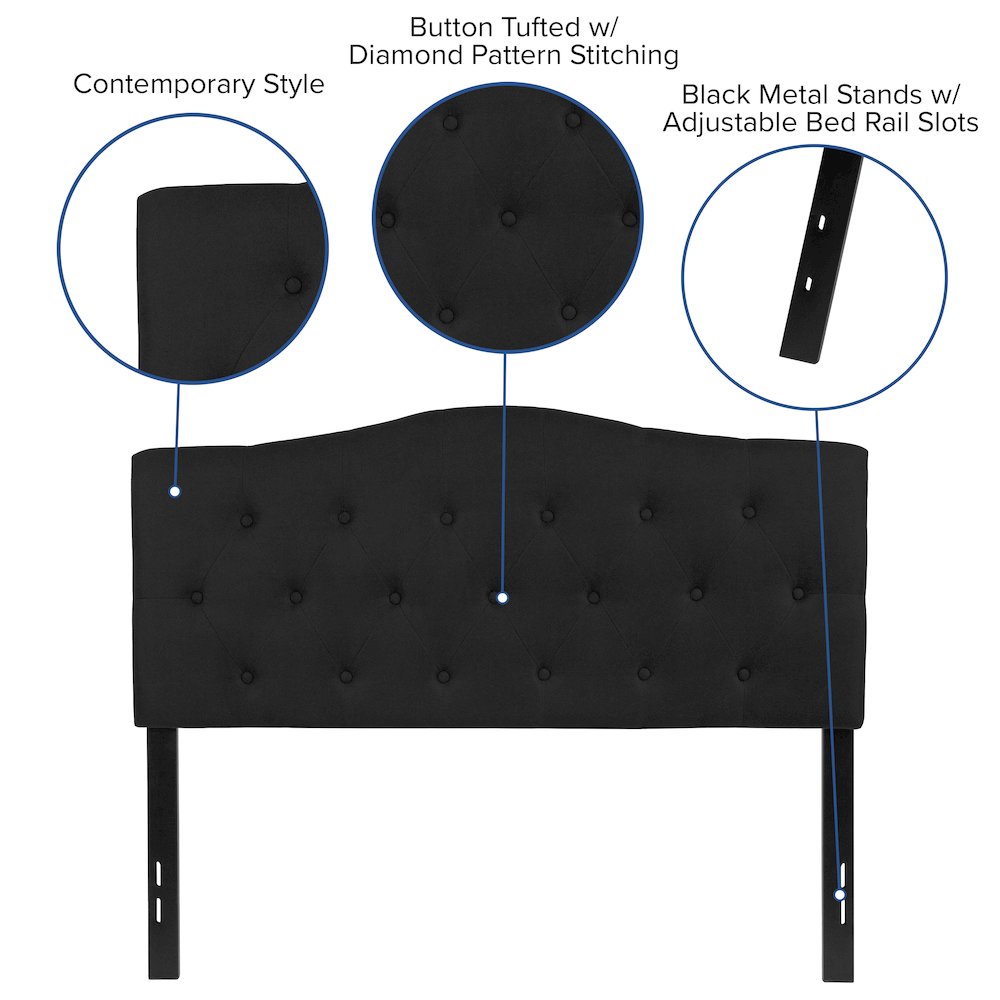 Tufted Upholstered Full Size Headboard in Black Fabric
