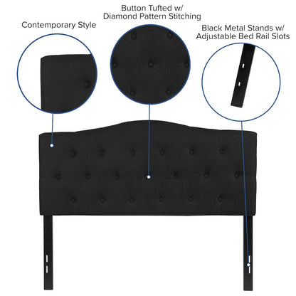 Tufted Upholstered Full Size Headboard in Black Fabric