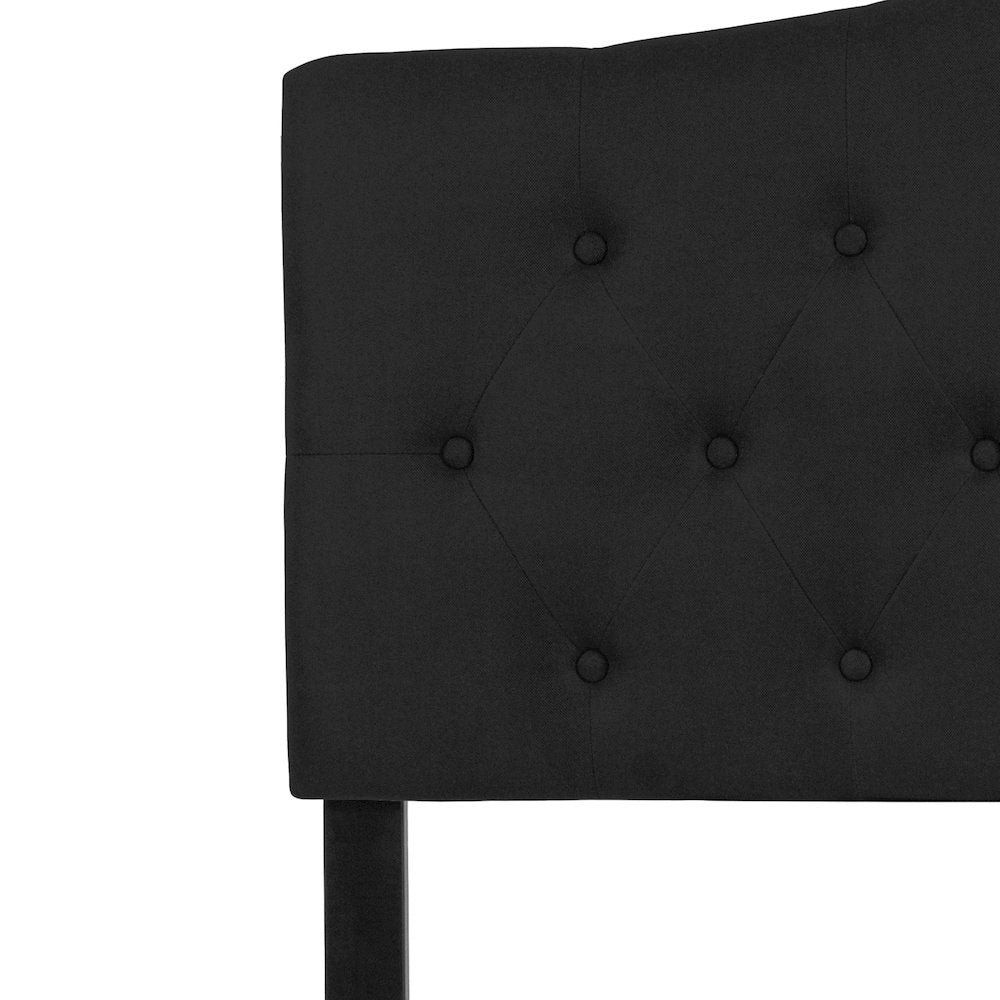 Tufted Upholstered Full Size Headboard in Black Fabric