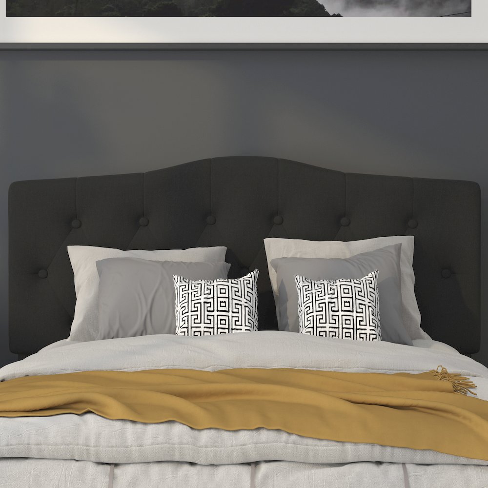 Tufted Upholstered Full Size Headboard in Black Fabric