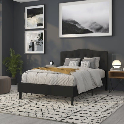 Tufted Upholstered Full Size Headboard in Black Fabric