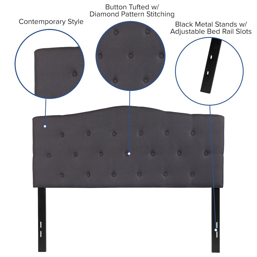 Tufted Upholstered Full Size Headboard in Dark Gray Fabric