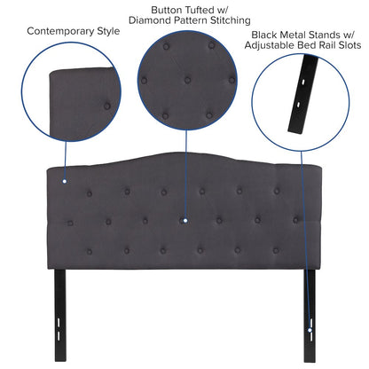 Tufted Upholstered Full Size Headboard in Dark Gray Fabric