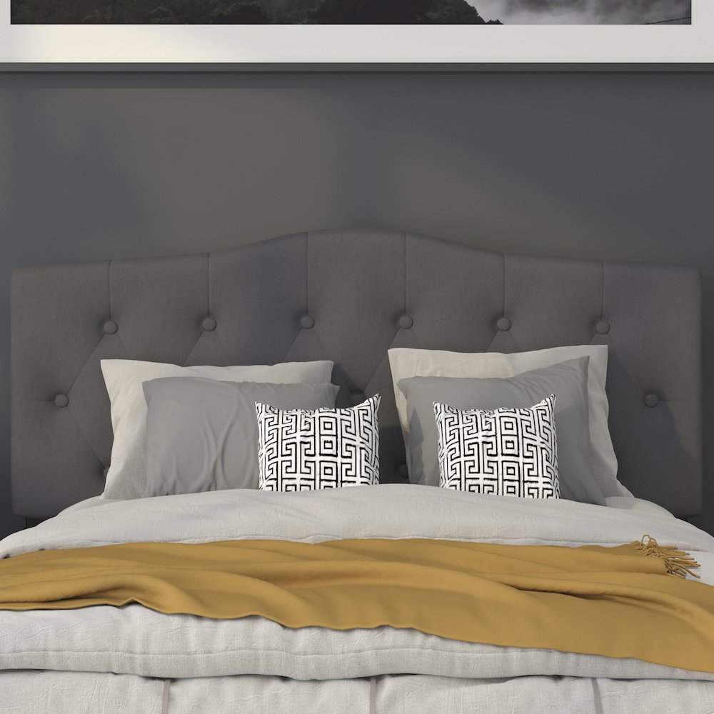 Tufted Upholstered Full Size Headboard in Dark Gray Fabric