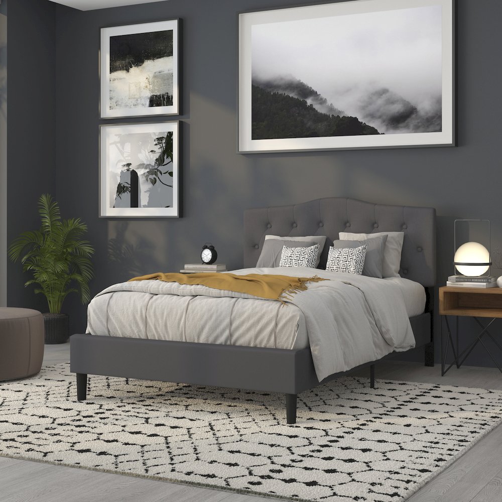 Tufted Upholstered Full Size Headboard in Dark Gray Fabric