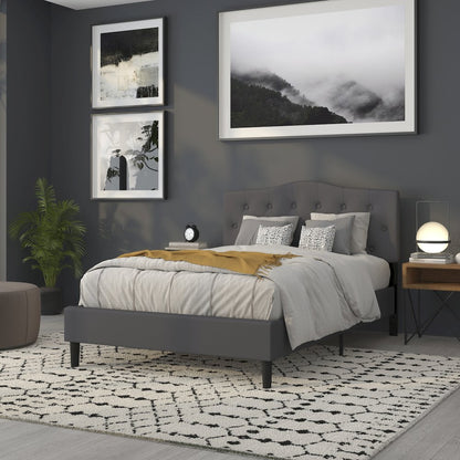 Tufted Upholstered Full Size Headboard in Dark Gray Fabric