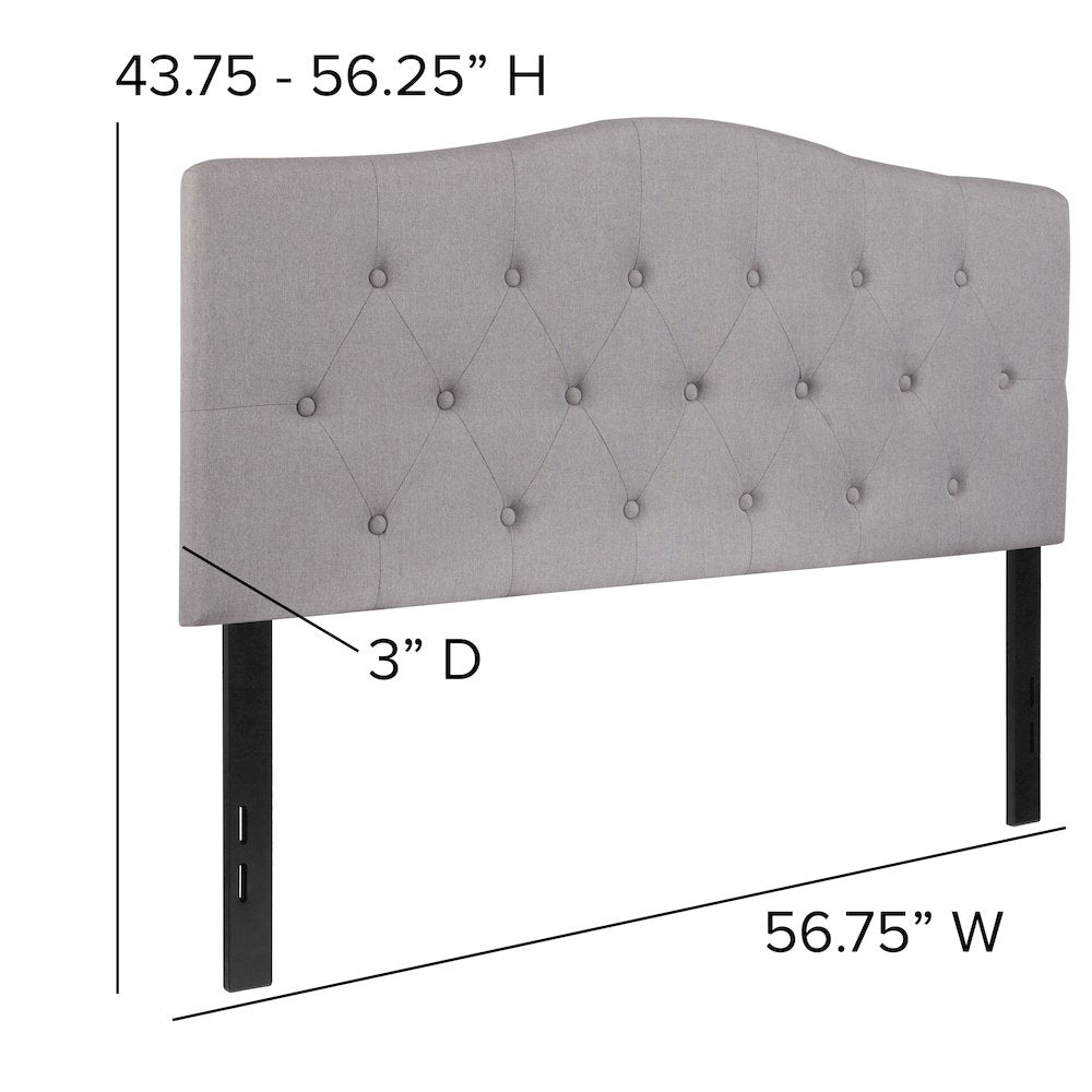 Tufted Upholstered Full Size Headboard in Light Gray Fabric