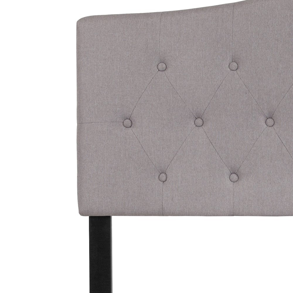 Tufted Upholstered Full Size Headboard in Light Gray Fabric