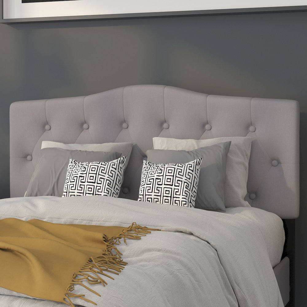 Tufted Upholstered Full Size Headboard in Light Gray Fabric