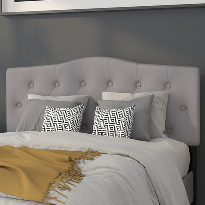 Tufted Upholstered Full Size Headboard in Light Gray Fabric