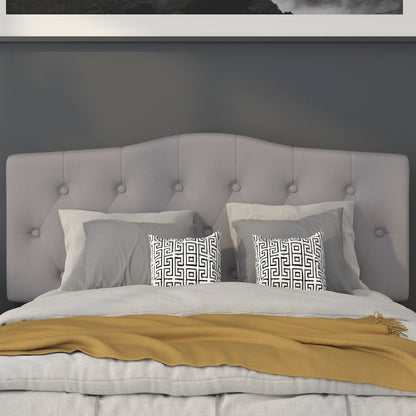Tufted Upholstered Full Size Headboard in Light Gray Fabric
