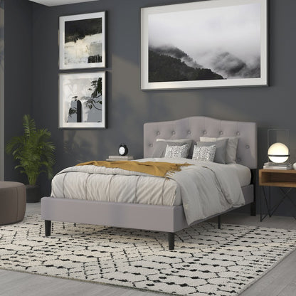 Tufted Upholstered Full Size Headboard in Light Gray Fabric