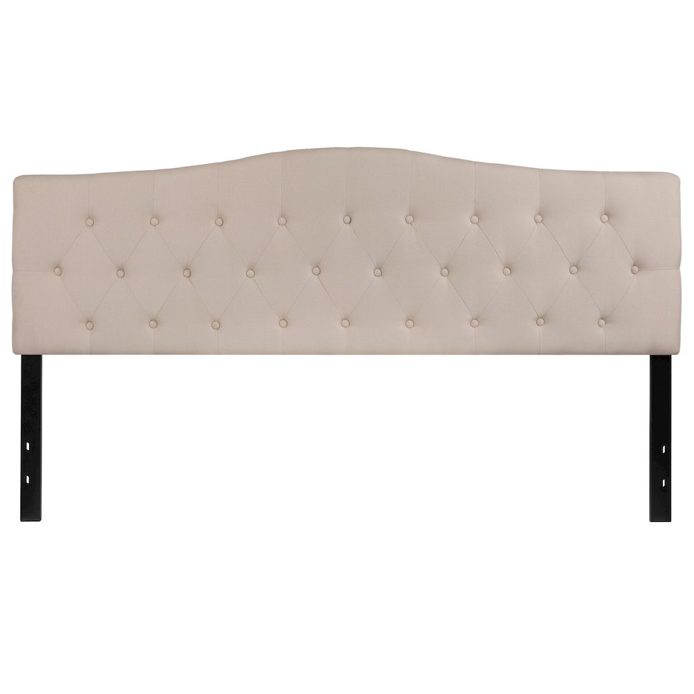 Arched Button Tufted Upholstered King Size Headboard in Beige Fabric