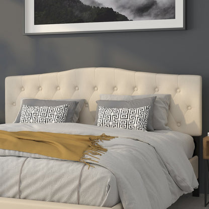 Arched Button Tufted Upholstered King Size Headboard in Beige Fabric