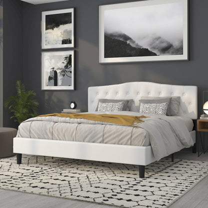 Tufted Upholstered King Size Headboard in White Fabric