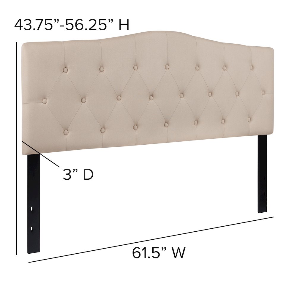 Tufted Upholstered Queen Size Headboard in Beige Fabric