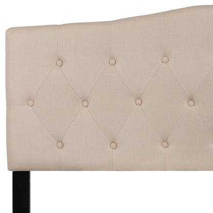 Tufted Upholstered Queen Size Headboard in Beige Fabric