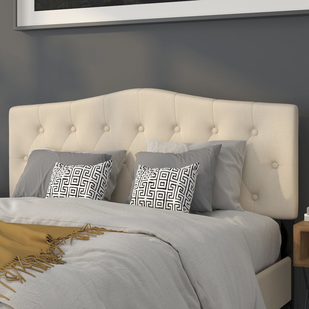 Tufted Upholstered Queen Size Headboard in Beige Fabric