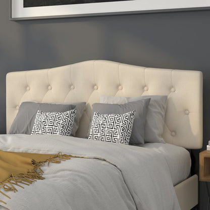 Tufted Upholstered Queen Size Headboard in Beige Fabric