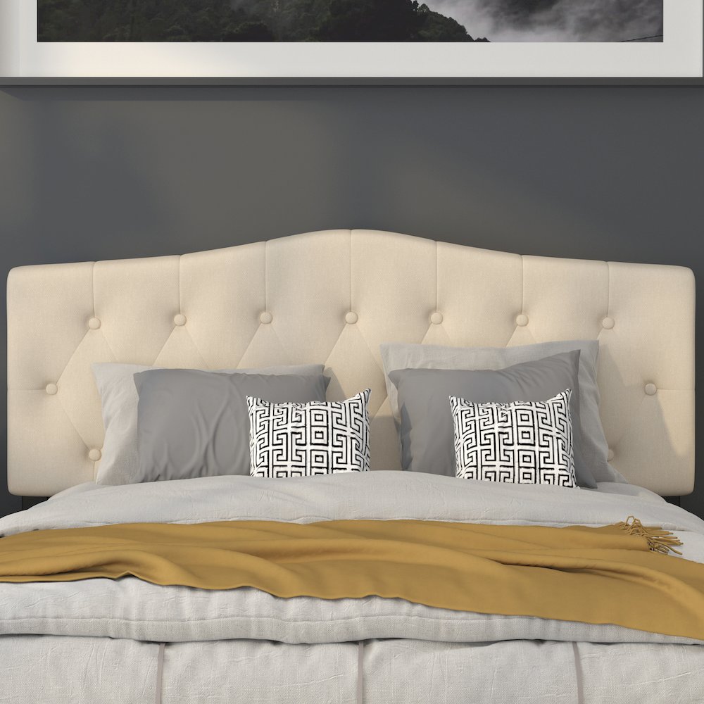 Tufted Upholstered Queen Size Headboard in Beige Fabric