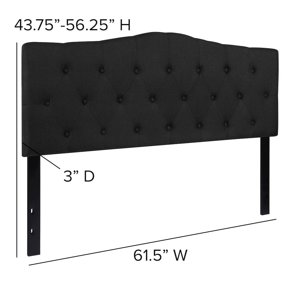 Tufted Upholstered Queen Size Headboard in Black Fabric