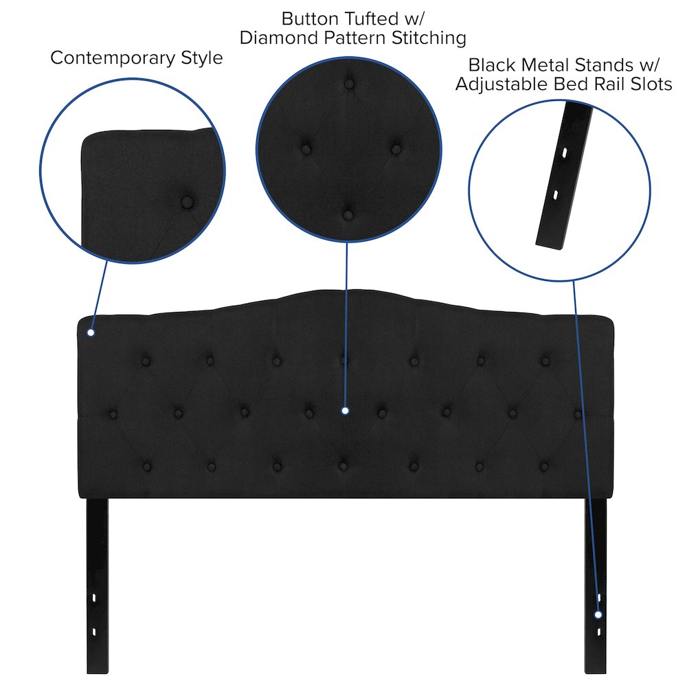 Tufted Upholstered Queen Size Headboard in Black Fabric