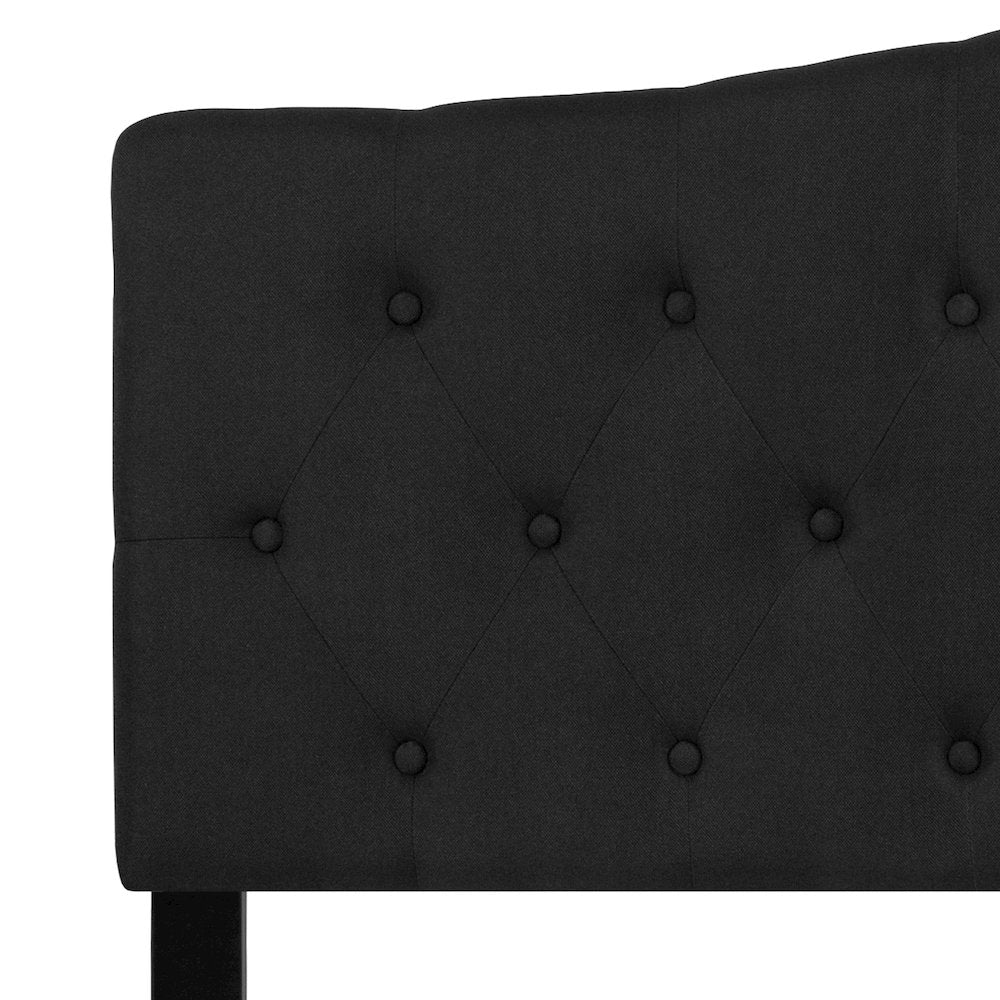 Tufted Upholstered Queen Size Headboard in Black Fabric