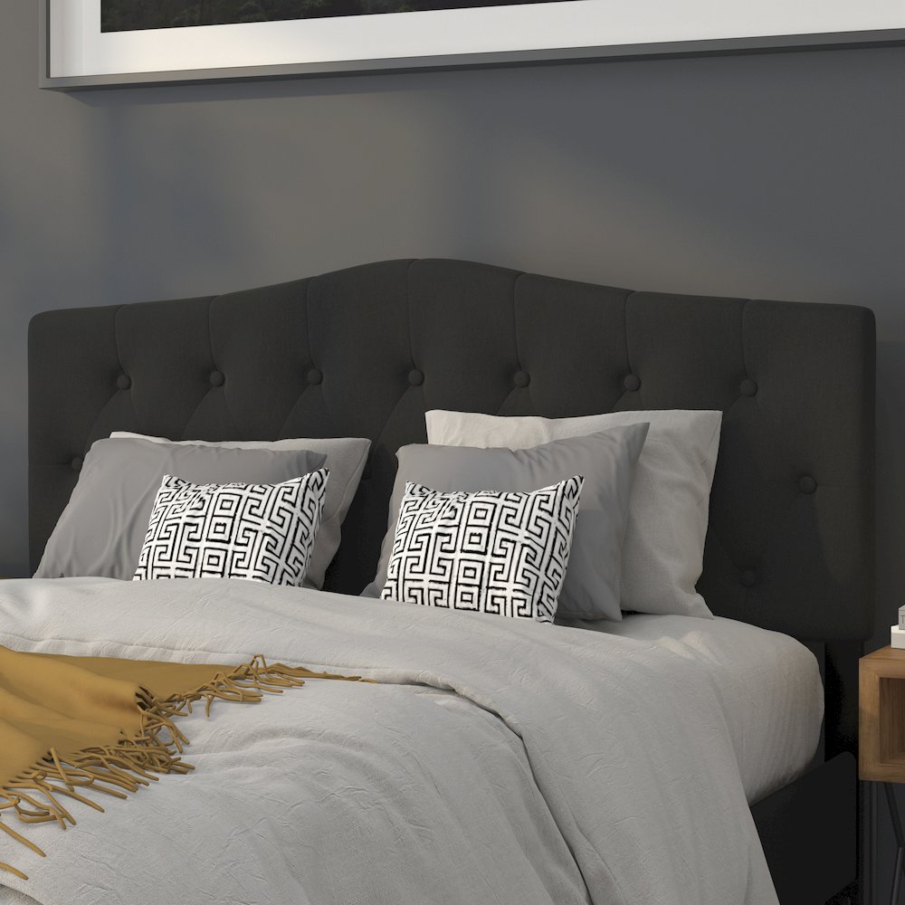 Tufted Upholstered Queen Size Headboard in Black Fabric