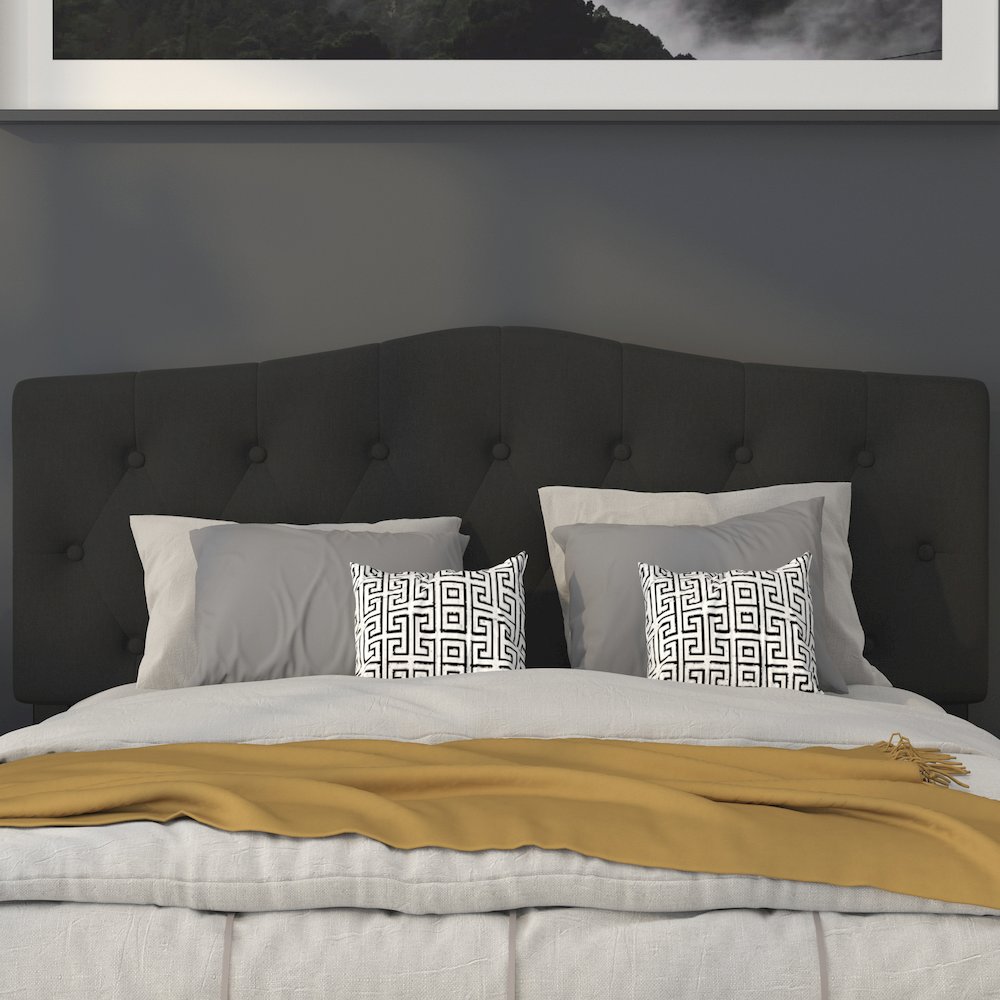 Tufted Upholstered Queen Size Headboard in Black Fabric