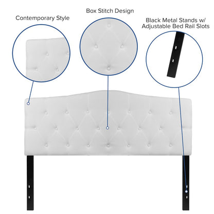 Tufted Upholstered Queen Size Headboard in White Fabric