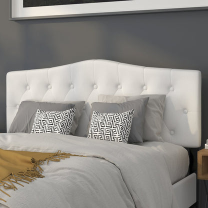 Tufted Upholstered Queen Size Headboard in White Fabric