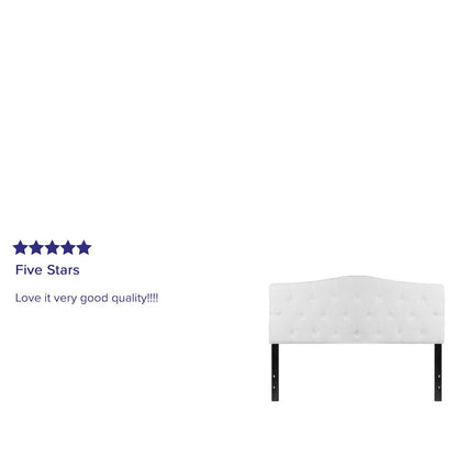 Tufted Upholstered Queen Size Headboard in White Fabric
