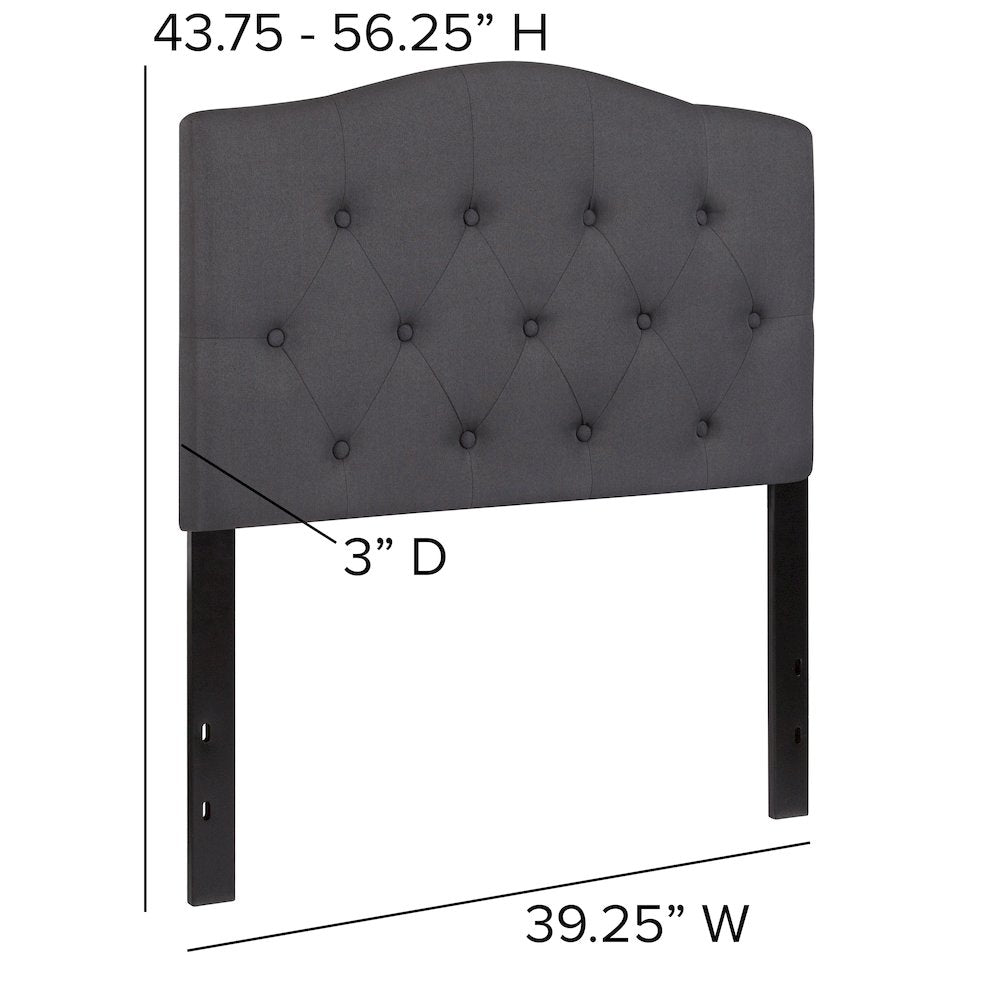 Tufted Upholstered Twin Size Headboard in Dark Gray Fabric