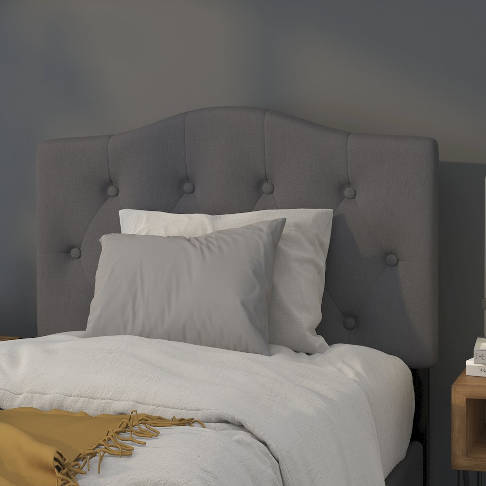 Tufted Upholstered Twin Size Headboard in Dark Gray Fabric