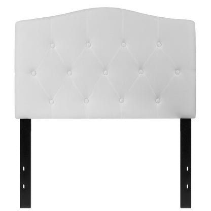 Arched Button Tufted Upholstered Twin Size Headboard in White Fabric
