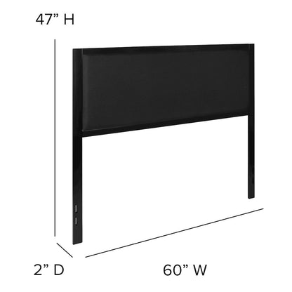 Metal Upholstered Queen Size Headboard in Black Fabric