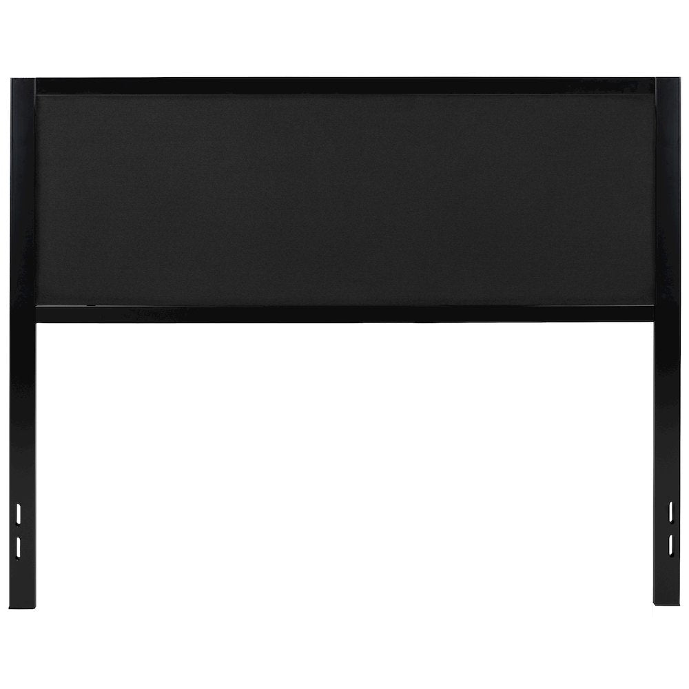 Metal Upholstered Queen Size Headboard in Black Fabric