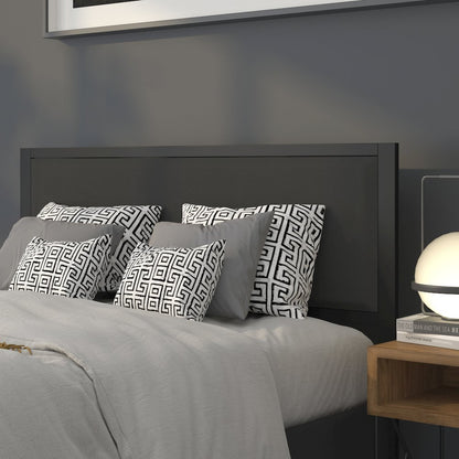 Metal Upholstered Queen Size Headboard in Black Fabric