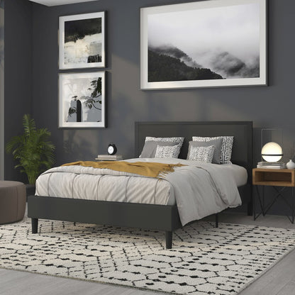 Metal Upholstered Queen Size Headboard in Black Fabric