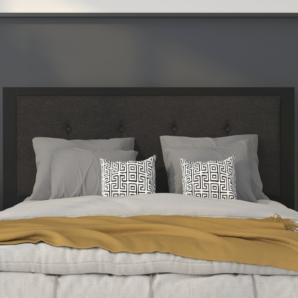 Metal Tufted Upholstered Full Size Headboard in Black Fabric