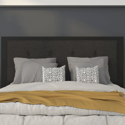 Metal Tufted Upholstered Full Size Headboard in Black Fabric